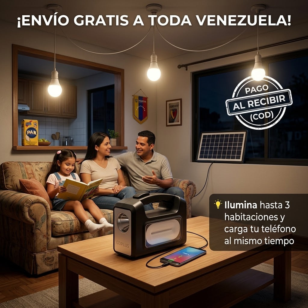 Kit Recargable Solar Portátil – 3 Lámparas LED + Carga USB