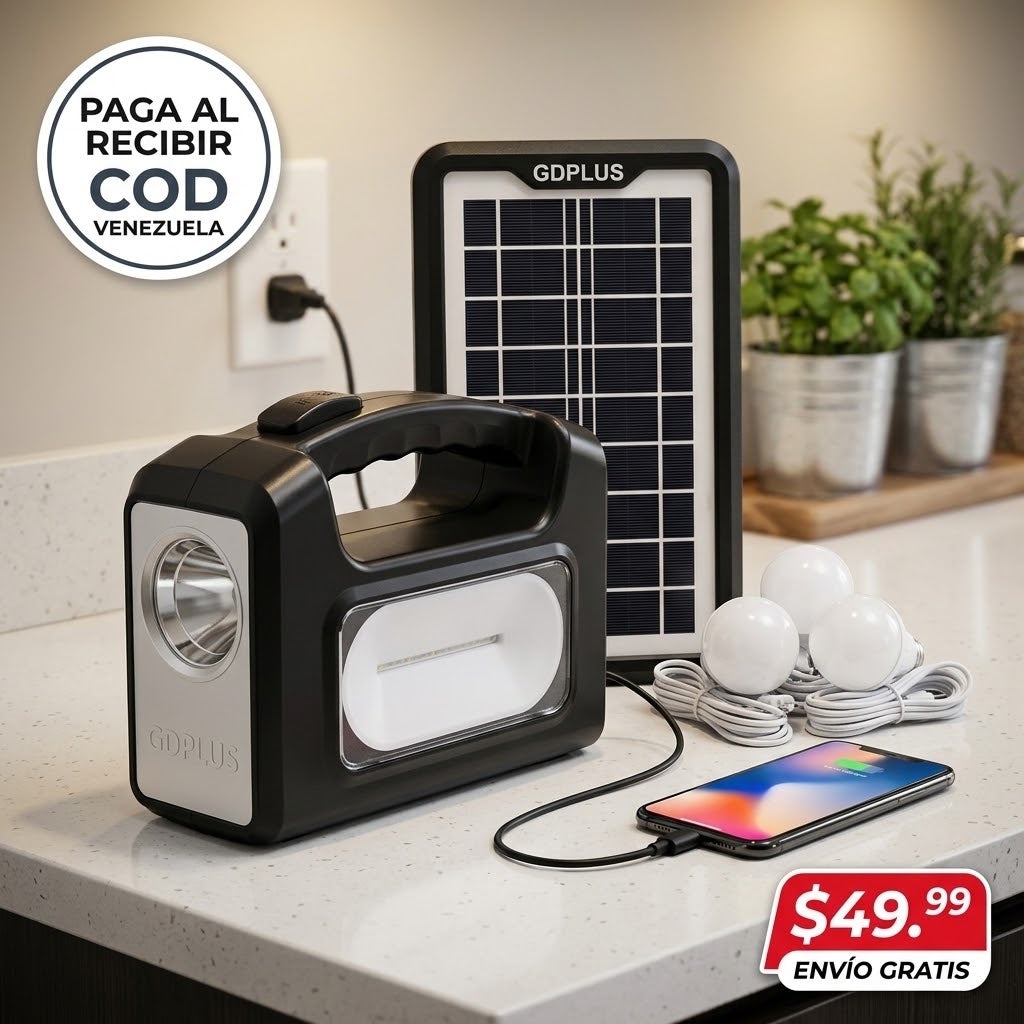 Kit Recargable Solar Portátil – 3 Lámparas LED + Carga USB